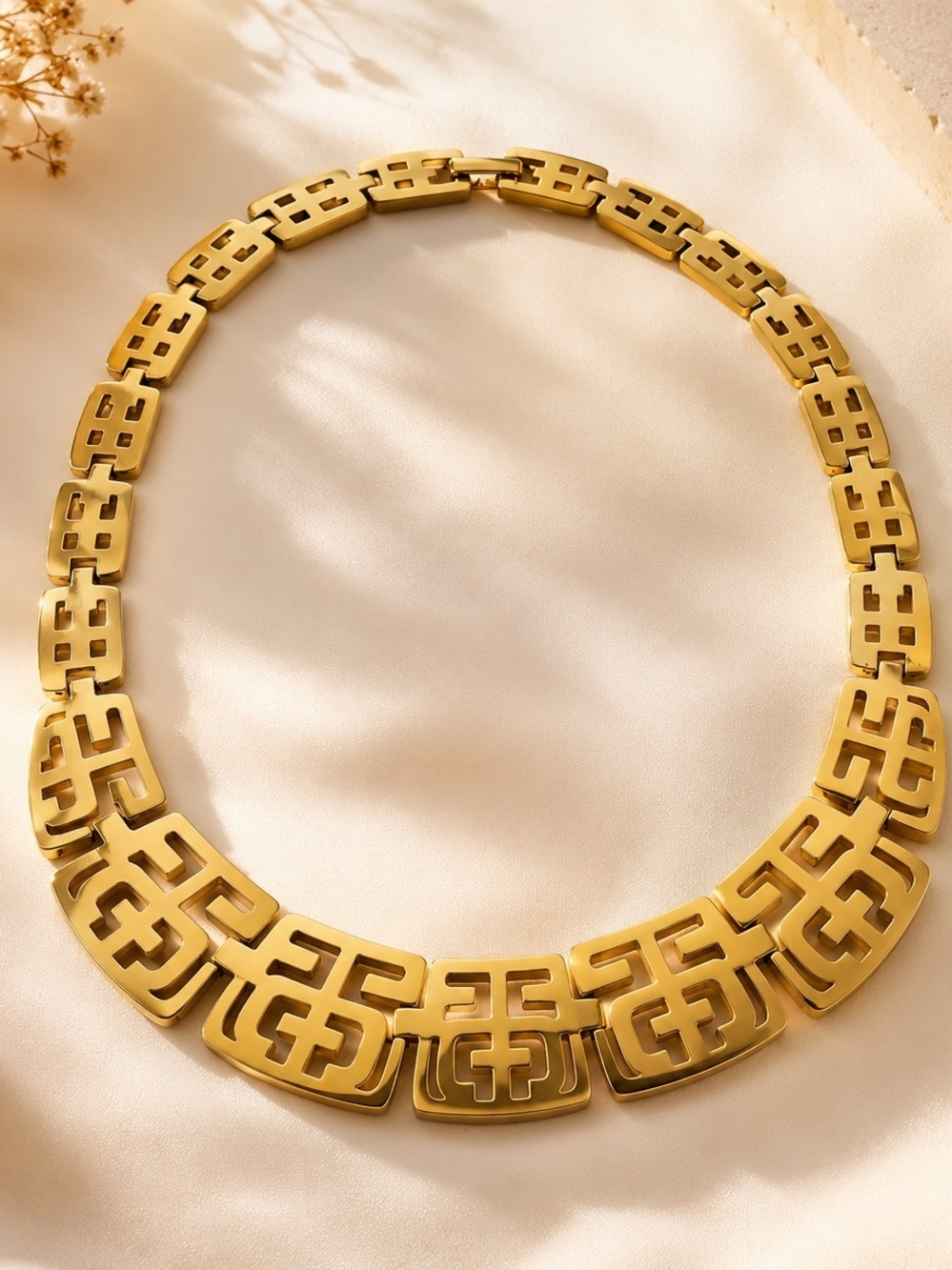 RARE Vintage Trifari Paneled Asian Tribal Symbols Art Deco Geo Choker Necklace